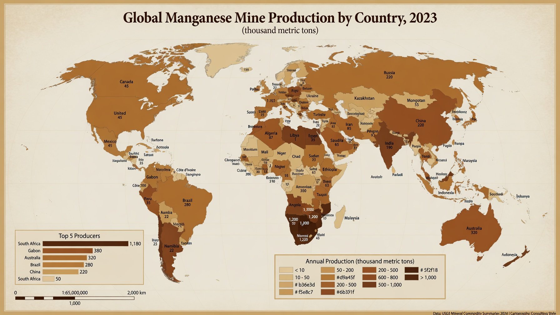 Producción mundial de manganeso 2021